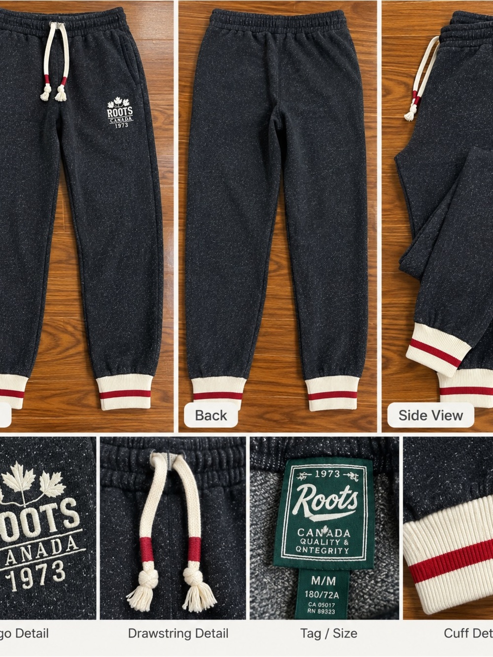 Roots Kids Navy Speckled Sweatpants with Cream & Red Accents